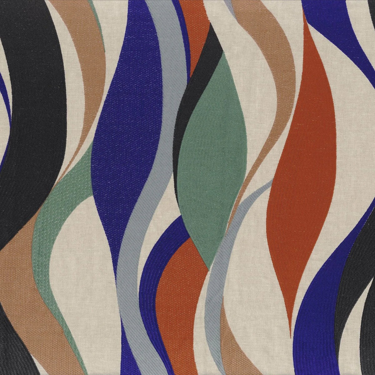 Casamance Ritournelle fabric — Indigo / Orange Brulee