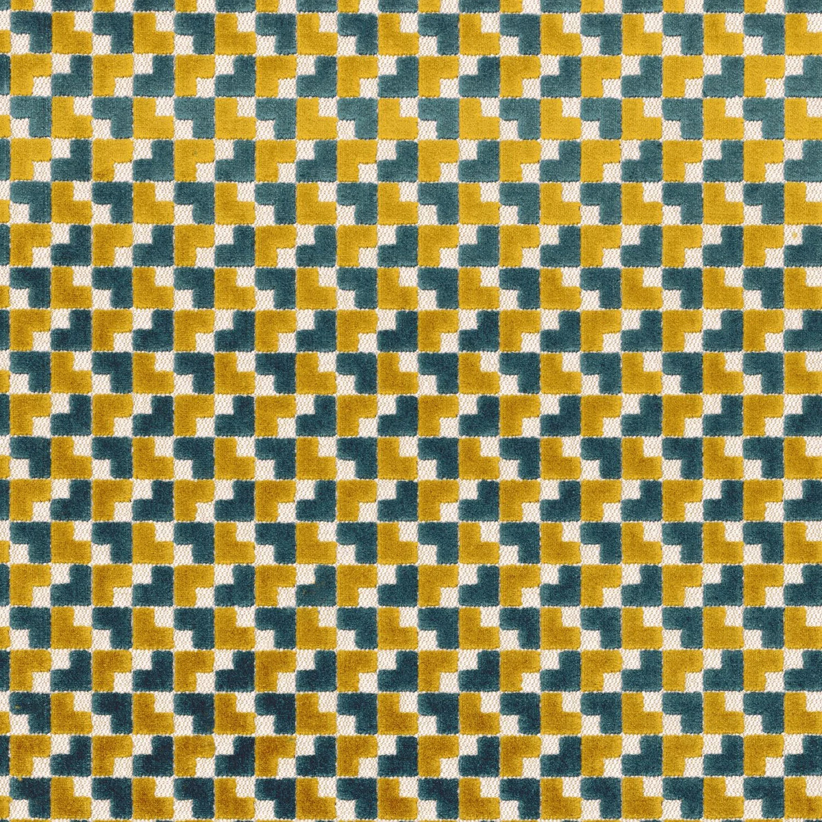 Casamance Baker Street fabric — Moutarde / Petrole