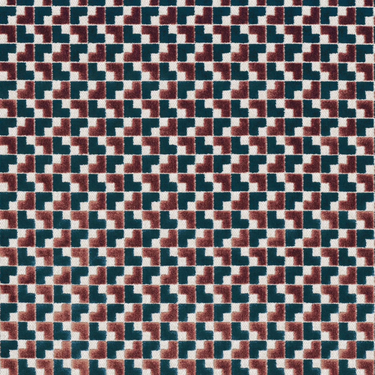 Casamance Baker Street fabric — Bois De Rose / Petrole