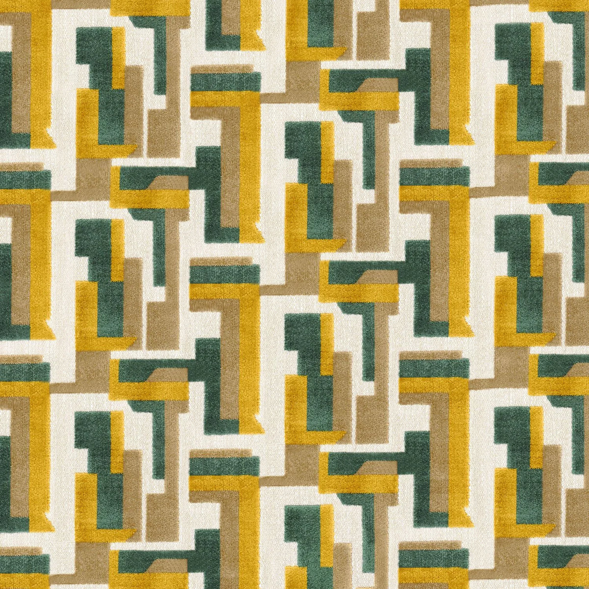 Casamance Bebop fabric — Moutarde / Emeraude
