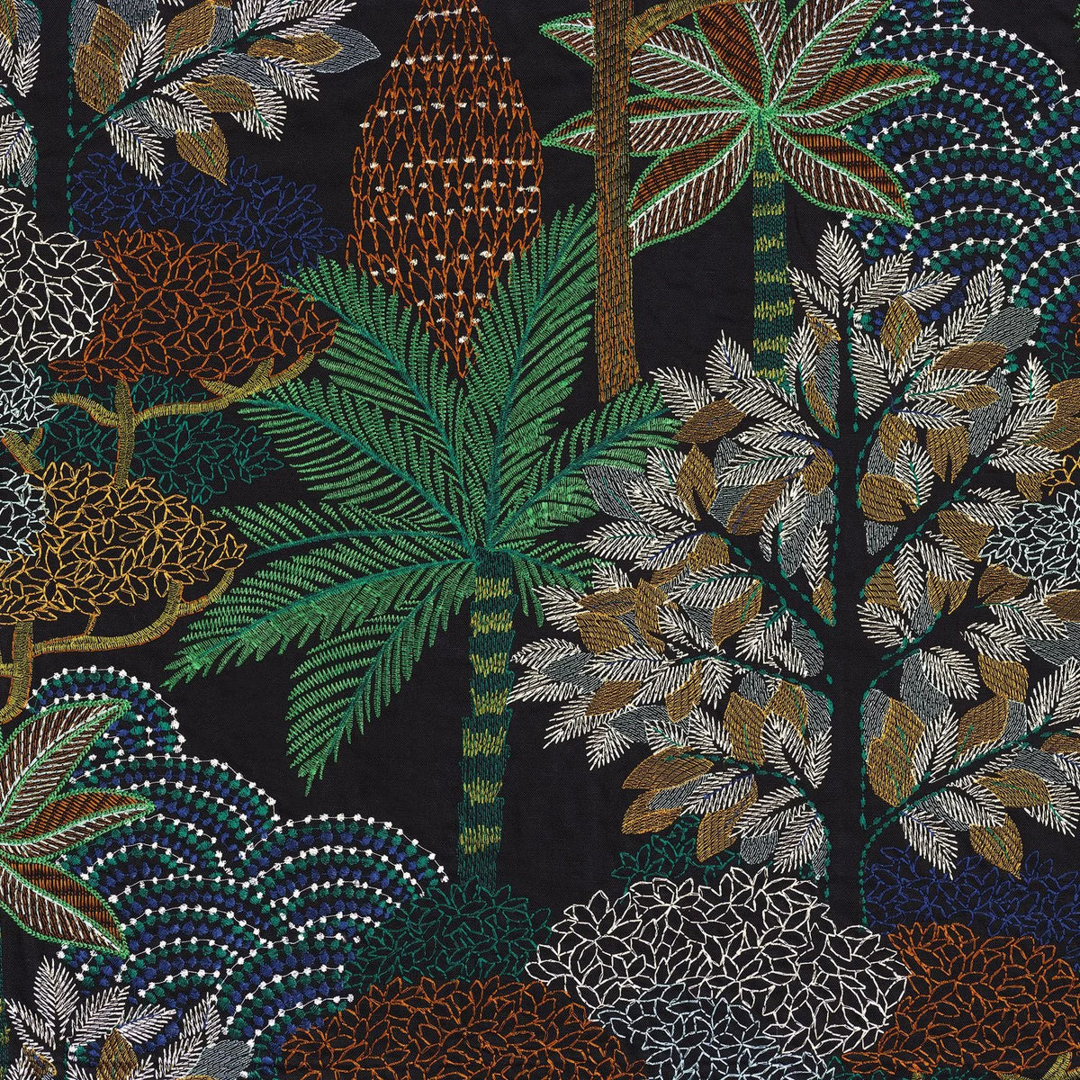 Casamance Voyage Imaginaire fabric — Noir / Émeraude