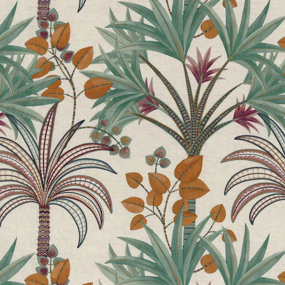 Casamance Bagarade fabric — Émeraude / Ambre