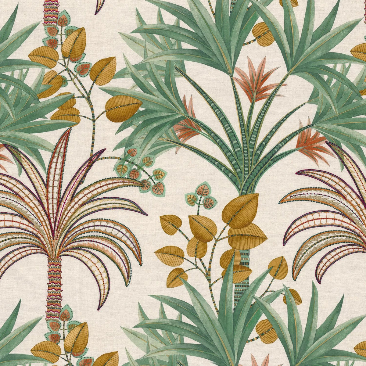 Casamance Bagarade fabric — Moutarde / Céladon