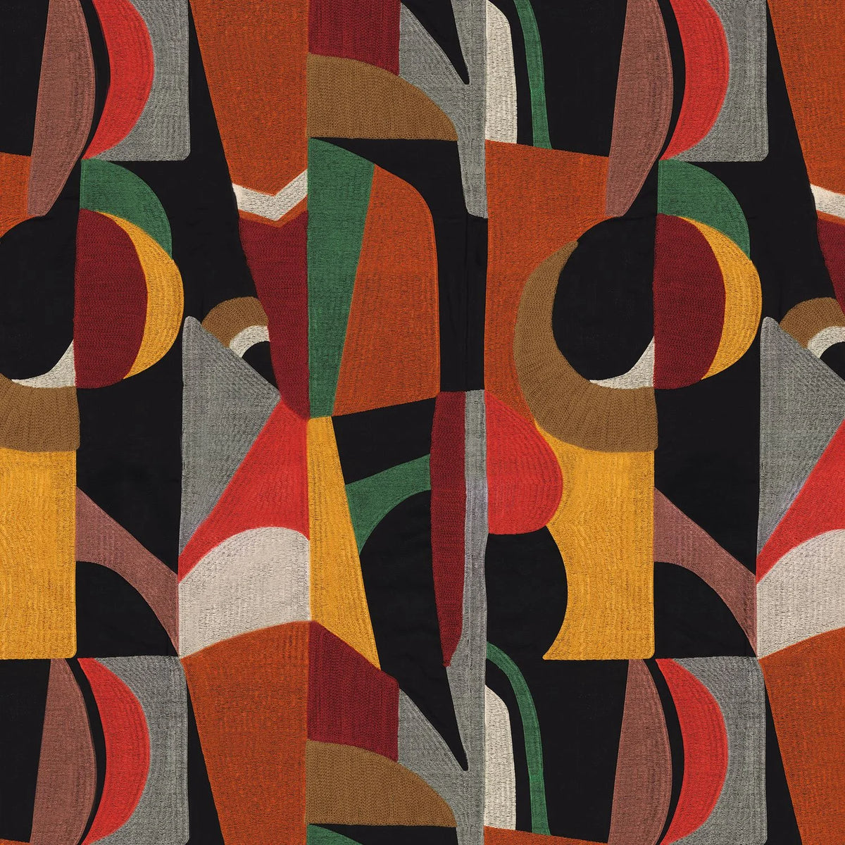 Casamance Fascination fabric — Bordeaux / Tangerine
