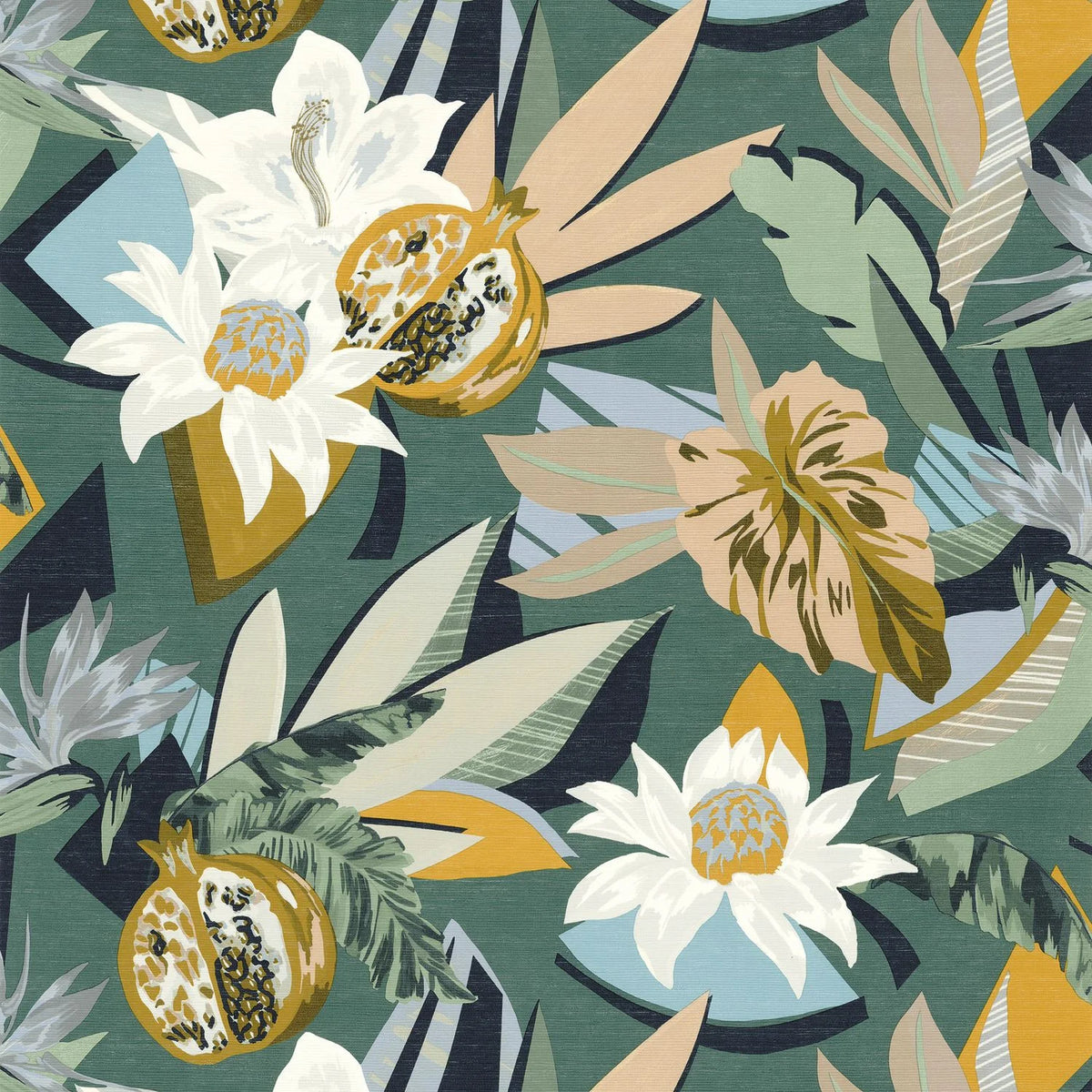 Casamance Salvador wallpaper — Emeraude/Moutarde