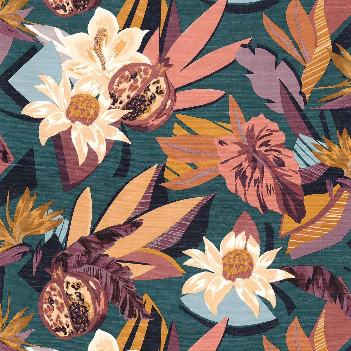 Casamance Salvador wallpaper — Petrole/Blush