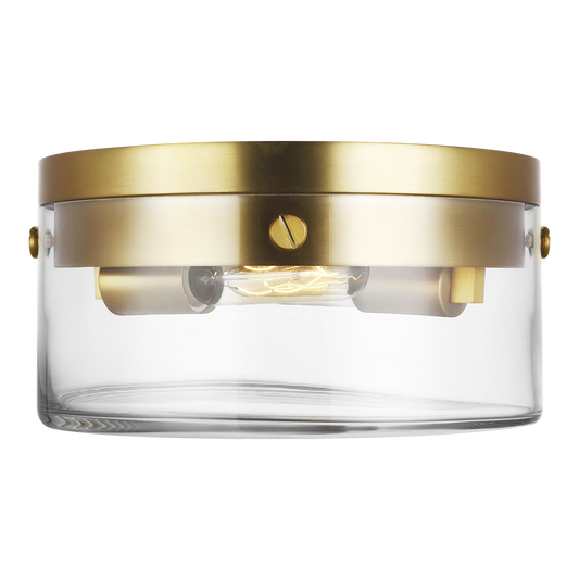 Garrett Medium Flush Mount - Burnished Brass and Clear Glass