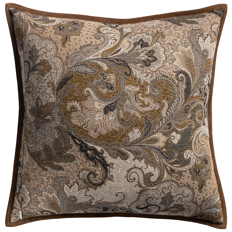 de Le Cuona | Elizabeth Paisley Cushion with Suede Trim – Partridge