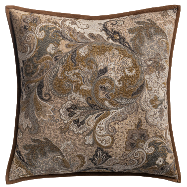 de Le Cuona | Elizabeth Paisley Cushion with Suede Trim – Partridge