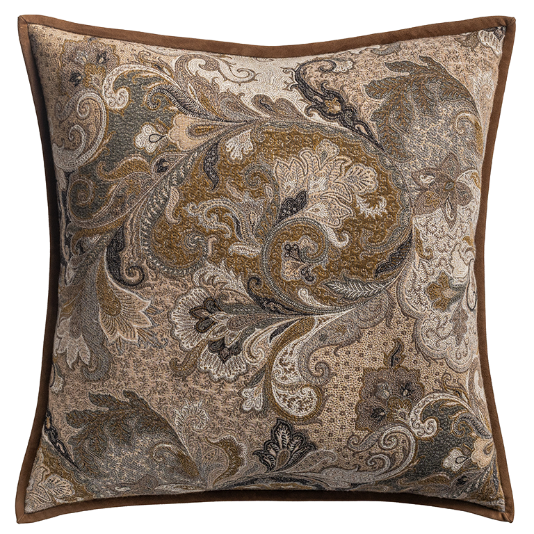de Le Cuona | Elizabeth Paisley Cushion with Suede Trim – Partridge