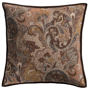 de Le Cuona | Elizabeth Paisley Cushion with Suede Trim – Pheasant