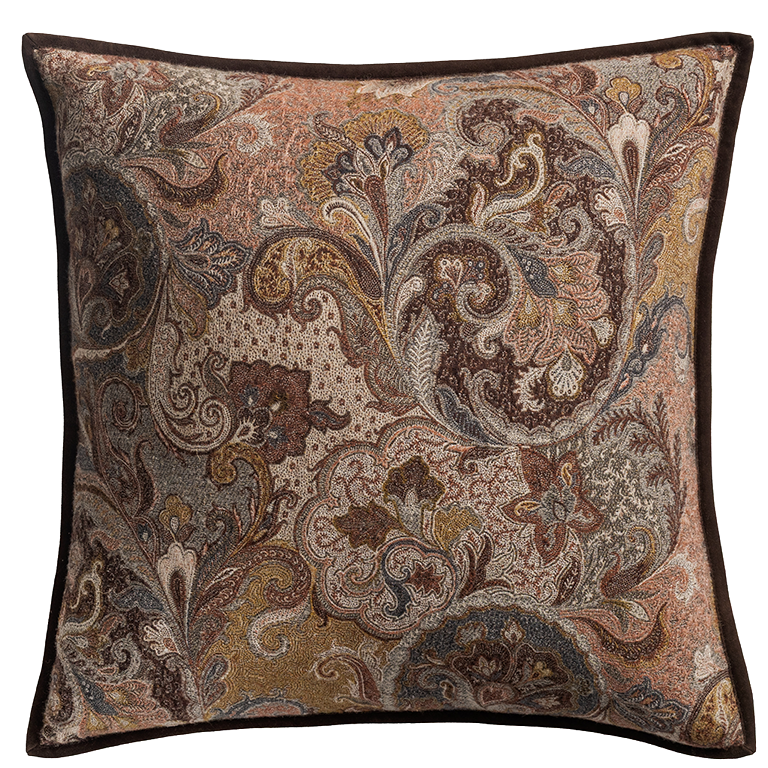 de Le Cuona | Elizabeth Paisley Cushion with Suede Trim – Pheasant
