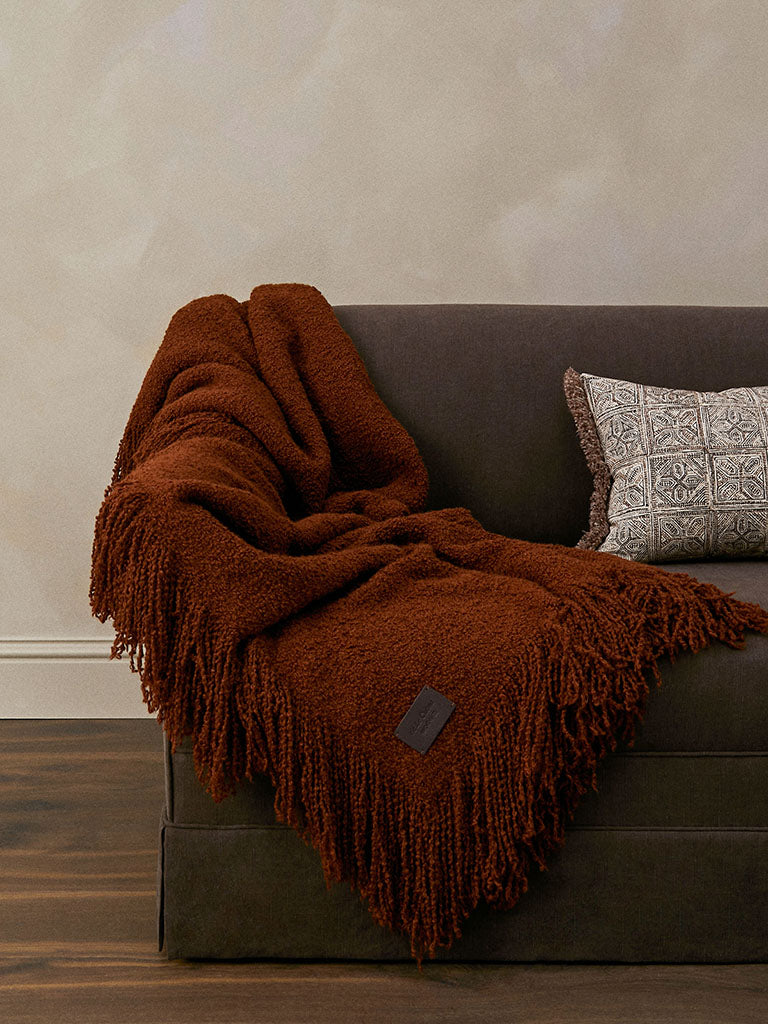 de Le Cuona | Handwoven Alpaca Blanket with Fringe – Rust