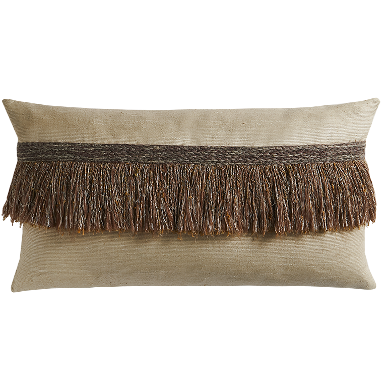 de Le Cuona | Jungle Silk Cushion with Textured Fringe – Sugarcane