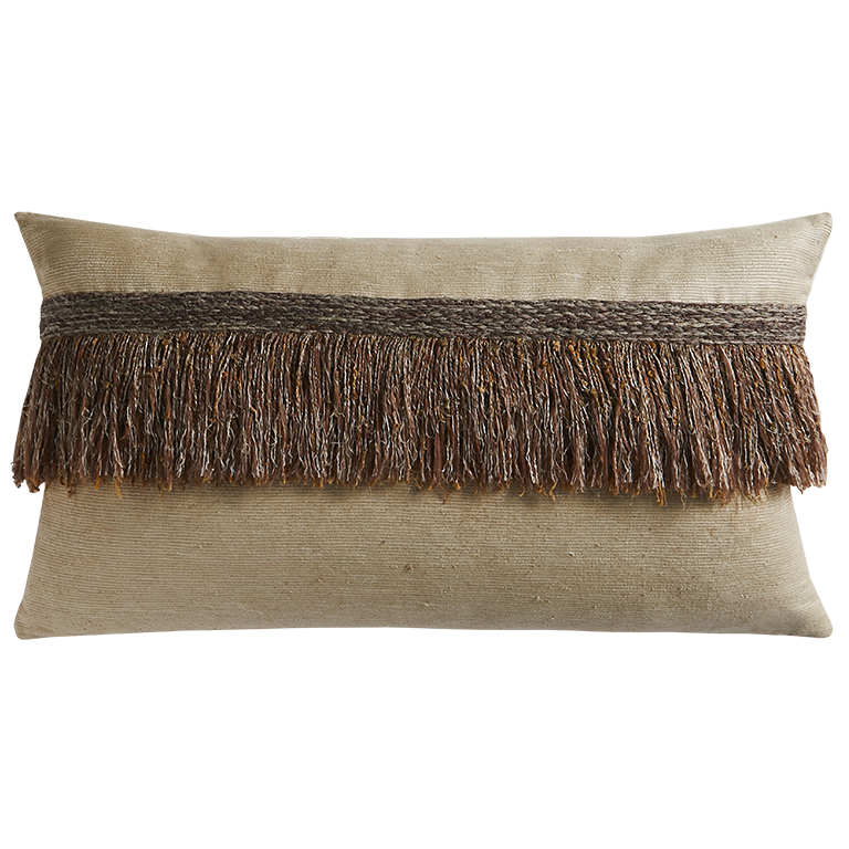 de Le Cuona | Jungle Silk Cushion with Textured Fringe – Sugarcane