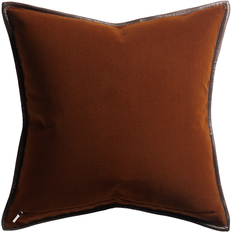 de Le Cuona | Merino Velvet Cushion with Leather Trim – Pumpkin