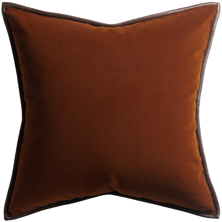 de Le Cuona | Merino Velvet Cushion with Leather Trim – Pumpkin