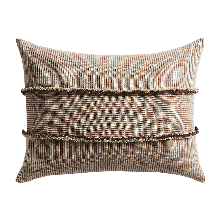 de Le Cuona | Salopette Cushion with Fringed Panels – Maroon