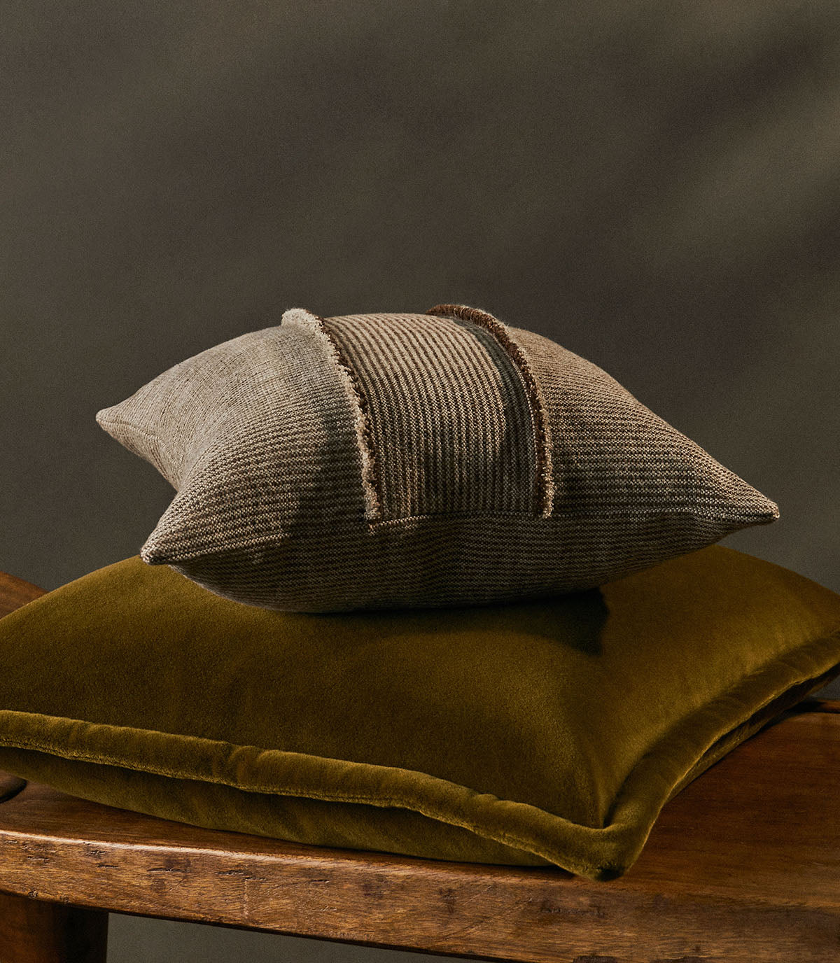 de Le Cuona | Salopette Cushion with Fringed Panels – Khaki