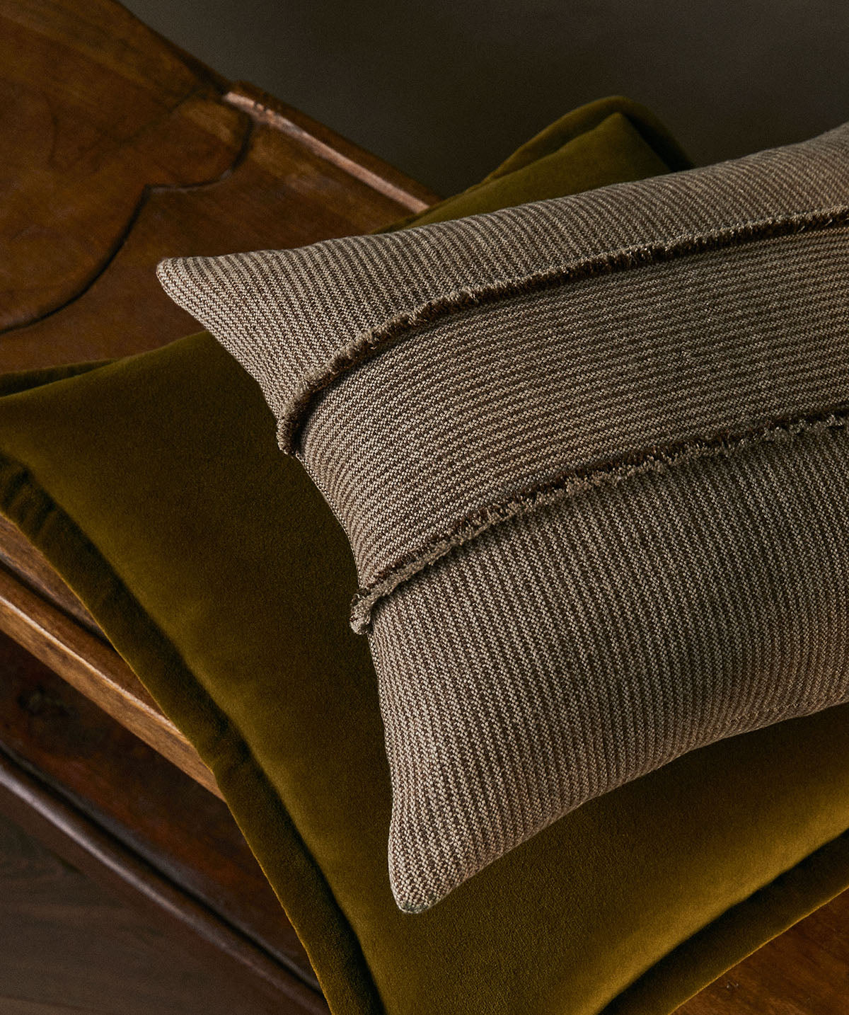 de Le Cuona | Salopette Cushion with Fringed Panels – Khaki