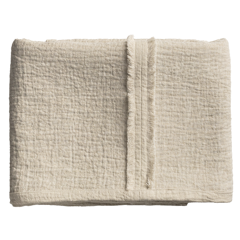 de Le Cuona | Sashiko Bed Throw with Fringe Detail – Calico