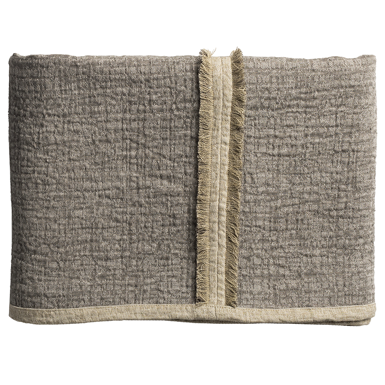 de Le Cuona | Sashiko Bed Throw with Fringe Detail – Needle