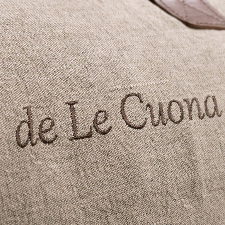 de Le Cuona | Seed Linen Classic Holdall – Peppercorn with Tan Leather
