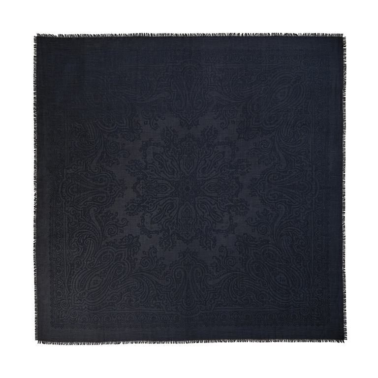 de Le Cuona | Silk & Alpaca Paisley Bandana – Prussian Blue