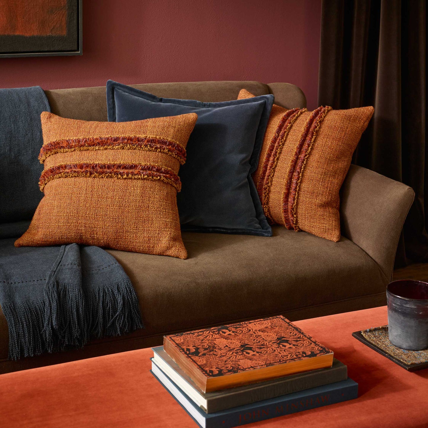 de Le Cuona | Strata Cushion with Fringe Detail – Ember