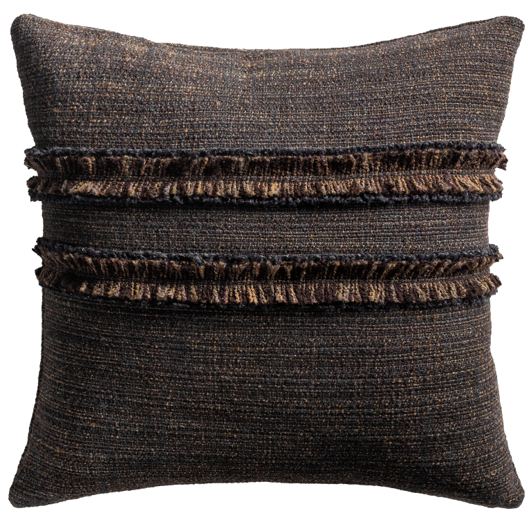 de Le Cuona | Strata Cushion with Fringe Detail – Granite
