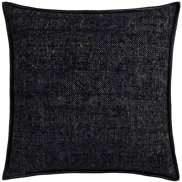 de Le Cuona | Wild Silk Cushion with Leather Trim – Navy