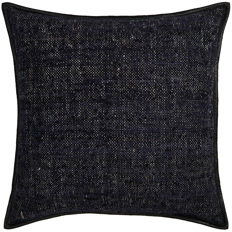 de Le Cuona | Wild Silk Cushion with Leather Trim – Navy