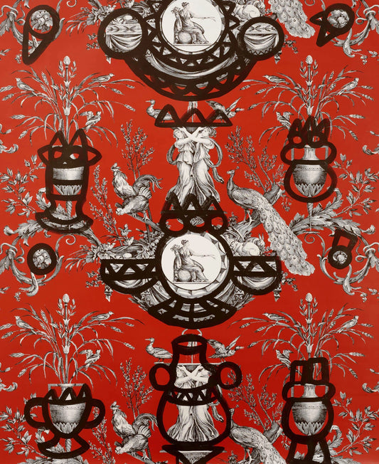Pierre Frey Fontaine Et Animaux Barbouillage - Rouge d'Orient