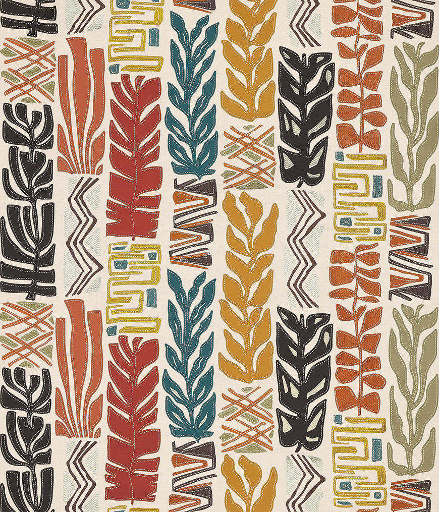 Osborne & Little | Totem fabric - Charcoal / Terracotta