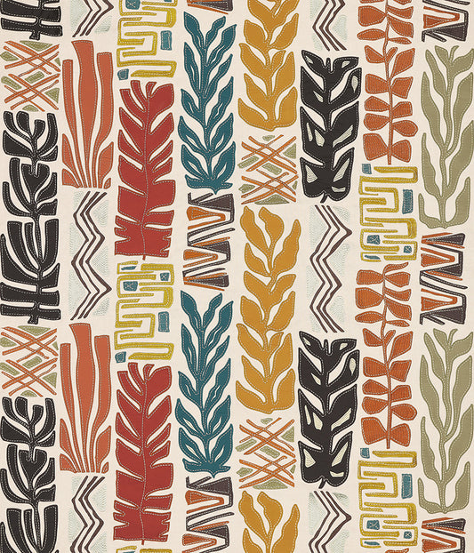 Osborne & Little | Totem fabric - Charcoal / Terracotta