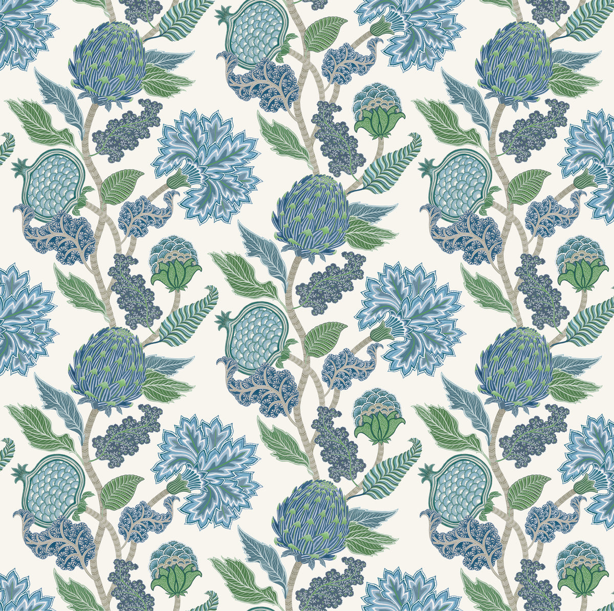 Osborne & Little | Cynara fabric - Denim / Apple