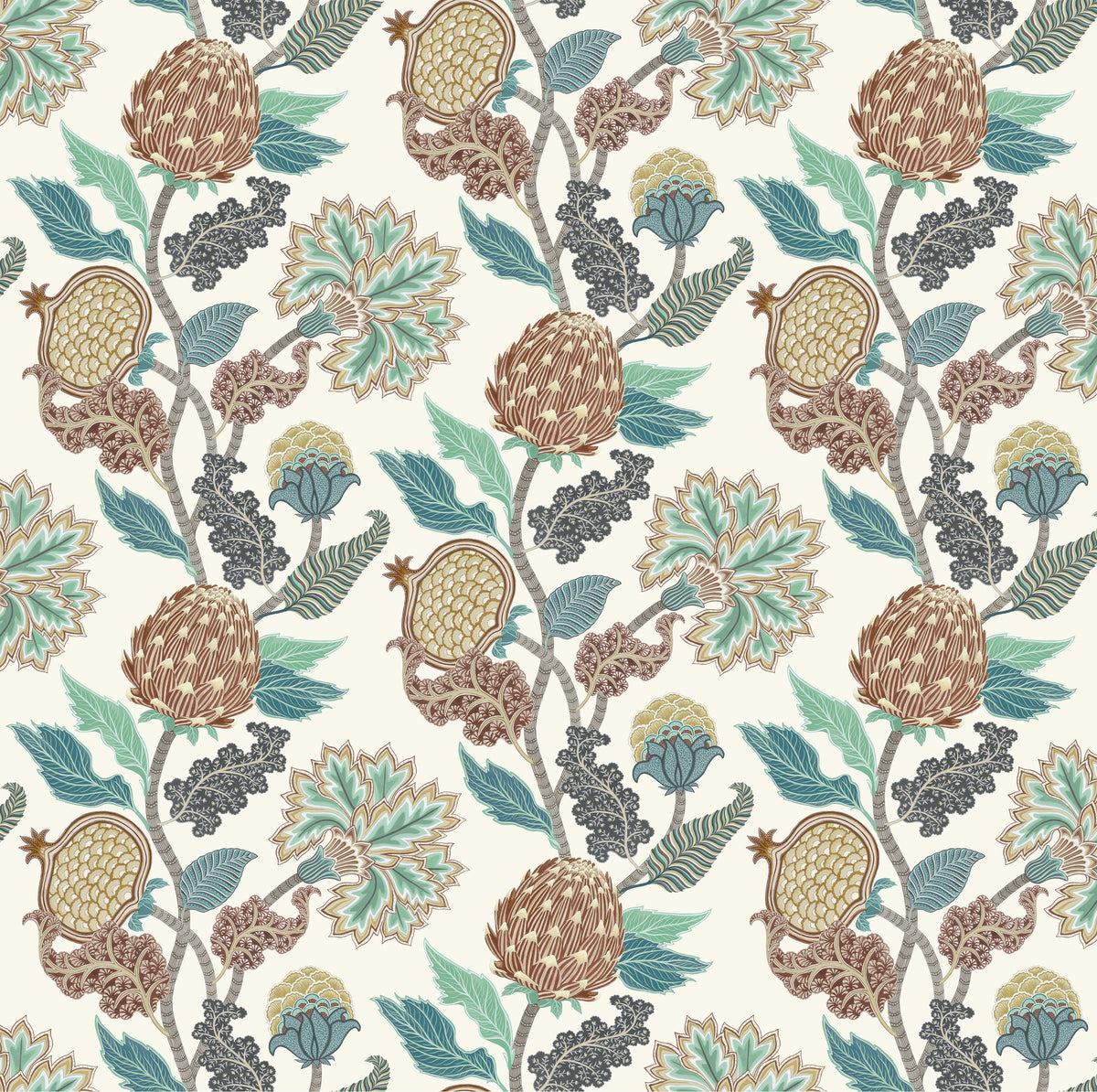 Osborne & Little | Cynara fabric - Chestnut / Eucalyptus