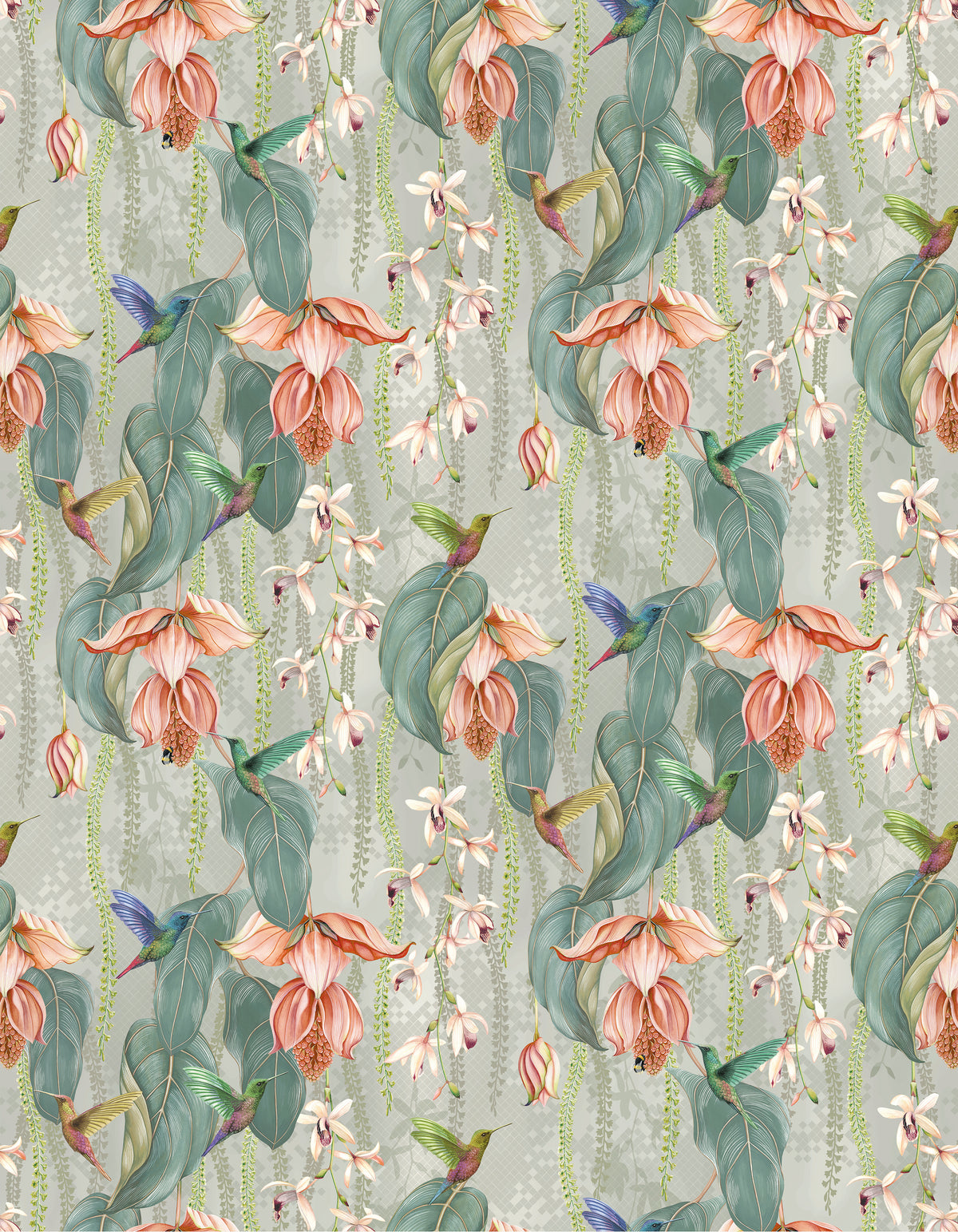 Osborne & Little | Trailing Orchid Velvet fabric - Coral / Silver