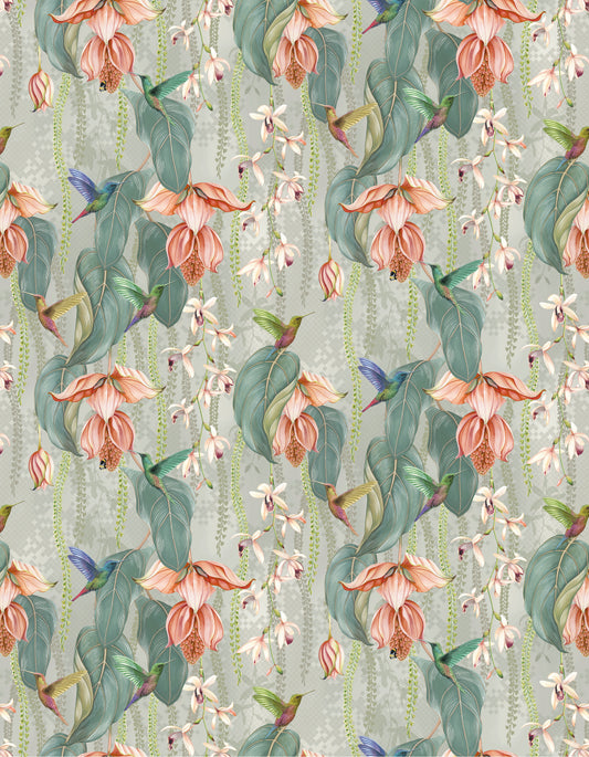 Osborne & Little | Trailing Orchid Velvet fabric - Coral / Silver