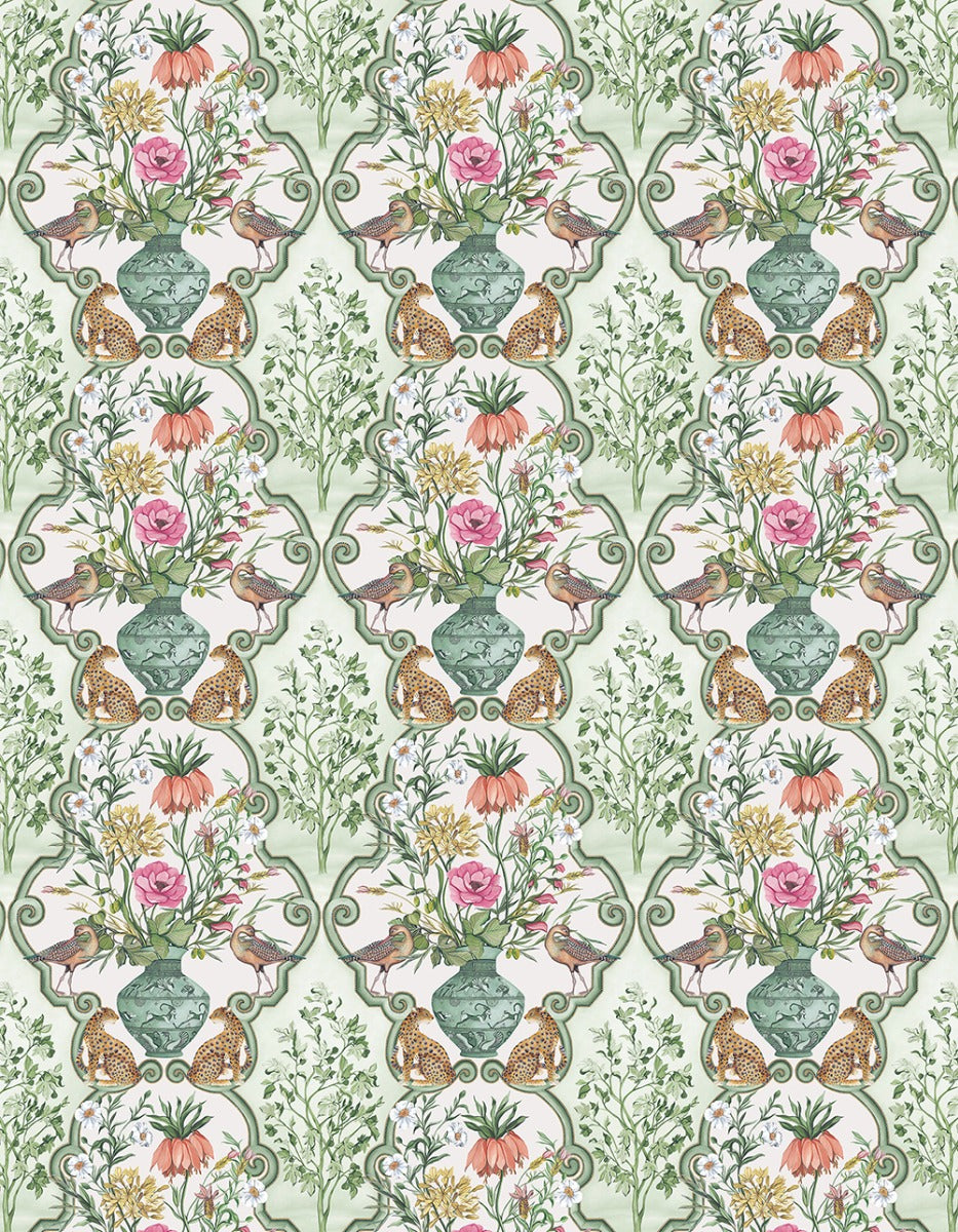 Osborne & Little | Sundara fabric - Sage / Pink