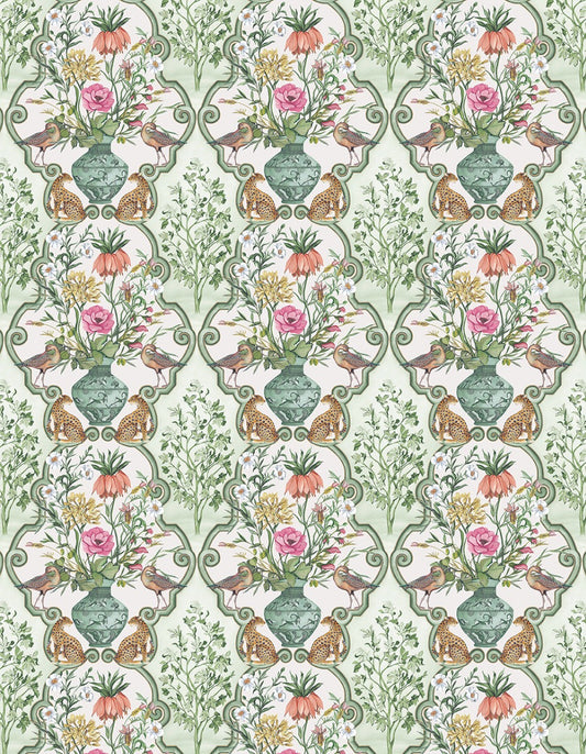 Osborne & Little | Sundara fabric - Sage / Pink