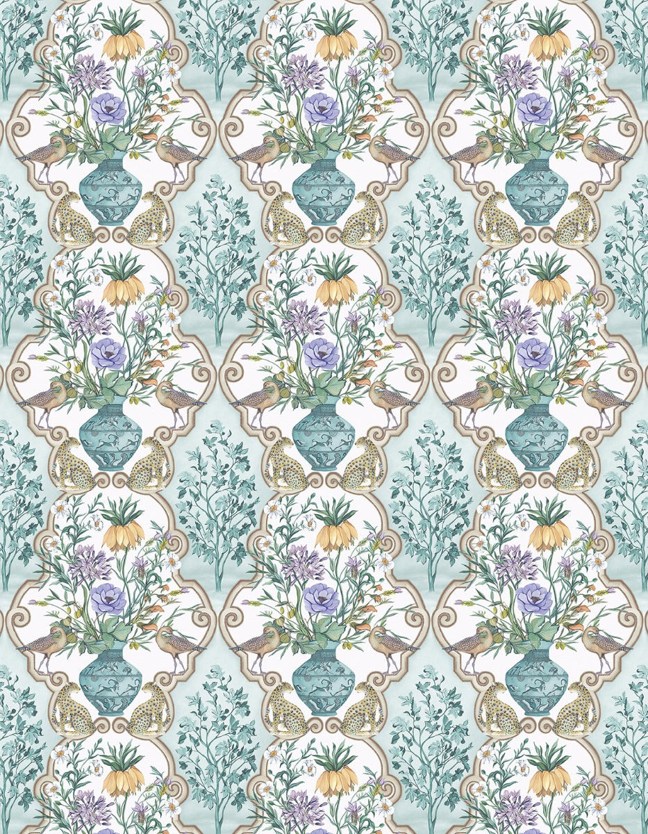 Osborne & Little | Sundara fabric - Aqua / Violet