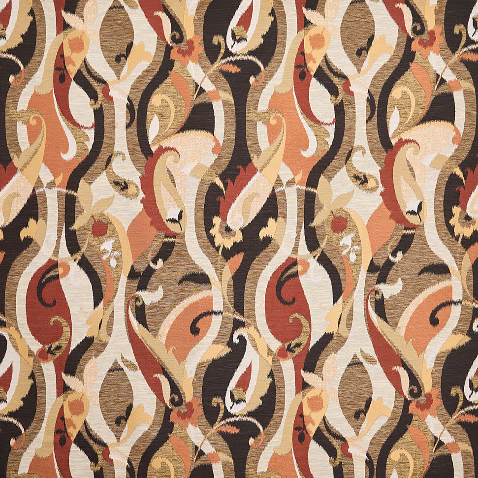 Osborne & Little | Castillo fabric - Charcoal / Terracotta