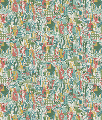 Osborne & Little | Bistro fabric - Turquoise / Coral