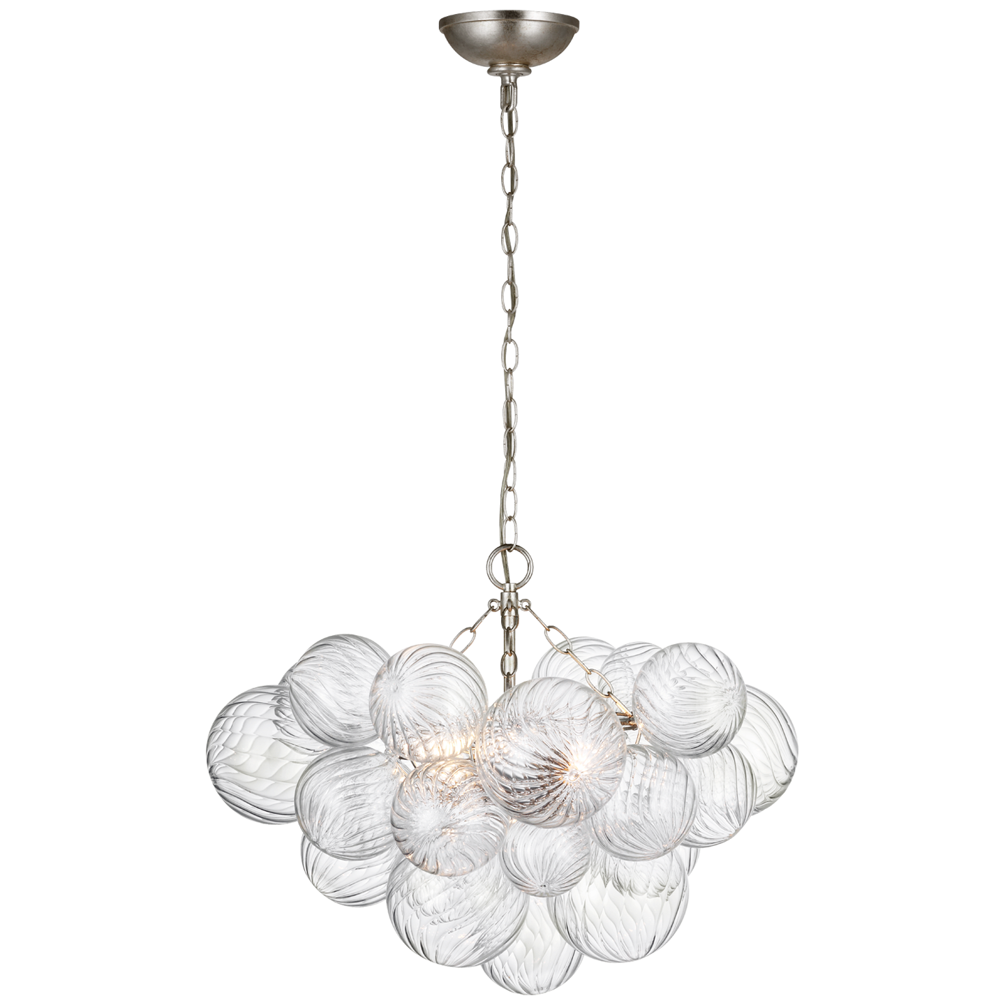 Talia Small Chandelier in Burnished Silver Leaf and Clear Swirled Glass