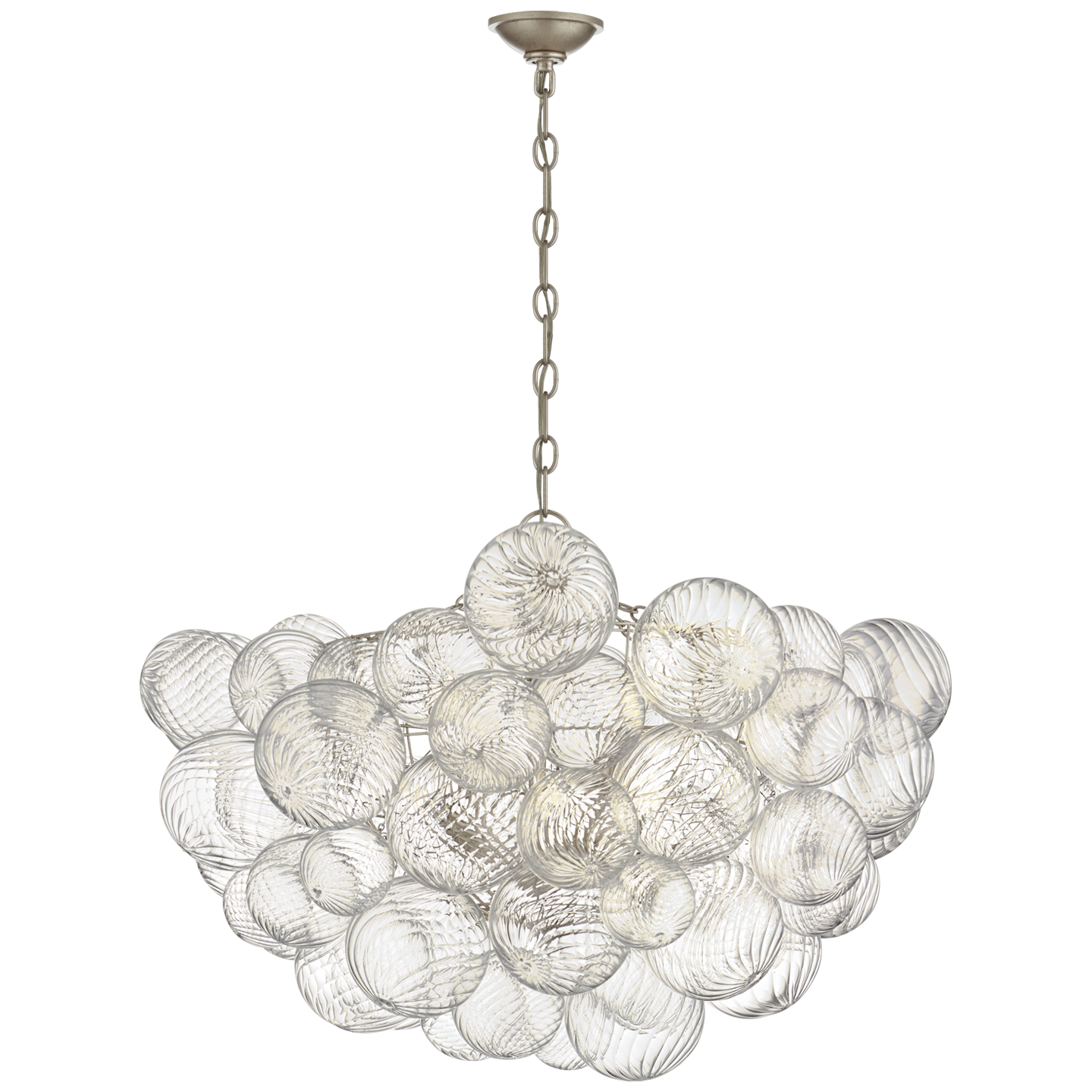 Talia Large Chandelier in Burnished Silver Leaf and Clear Swirled Glass