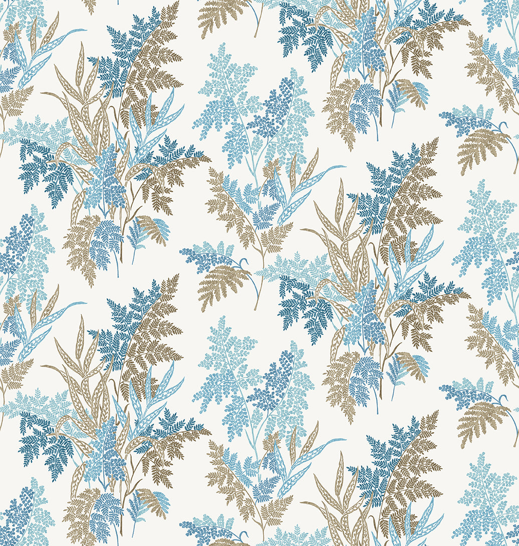 Nina Campbell | Fern Craze fabric - Indigo / Blue / Chocolate