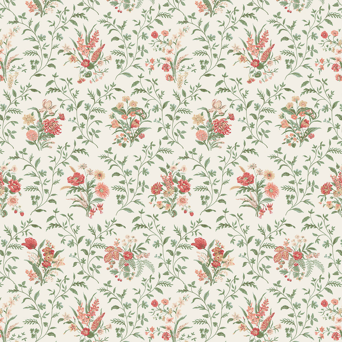 Nina Campbell | Hollingbourne fabric - Coral / Eucalyptus