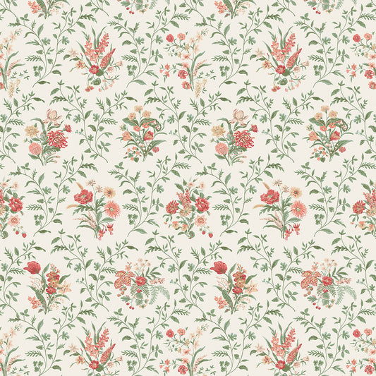 Nina Campbell | Hollingbourne fabric - Coral / Eucalyptus