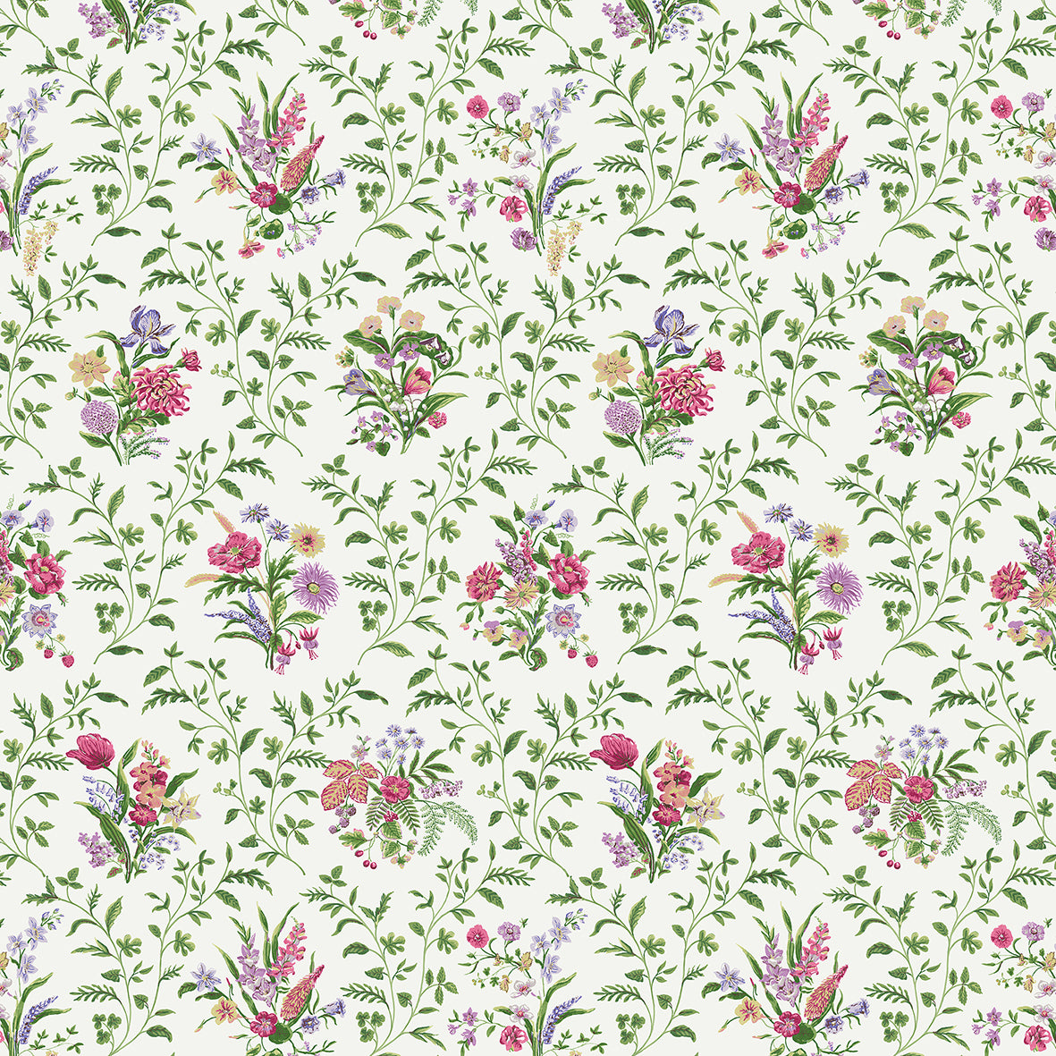 Nina Campbell | Hollingbourne fabric - Green / Pink / Lavender